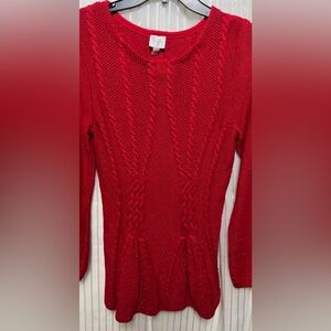 “Cupio” Red SZ: (L) Beautifully Designed Sweater Ribbed Front Flare/Hem Sparkle